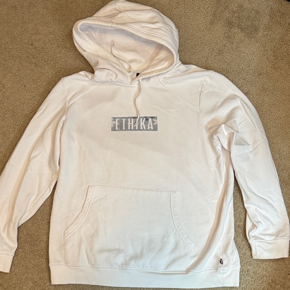 ethika White Hoodie with ice Gray Logo L